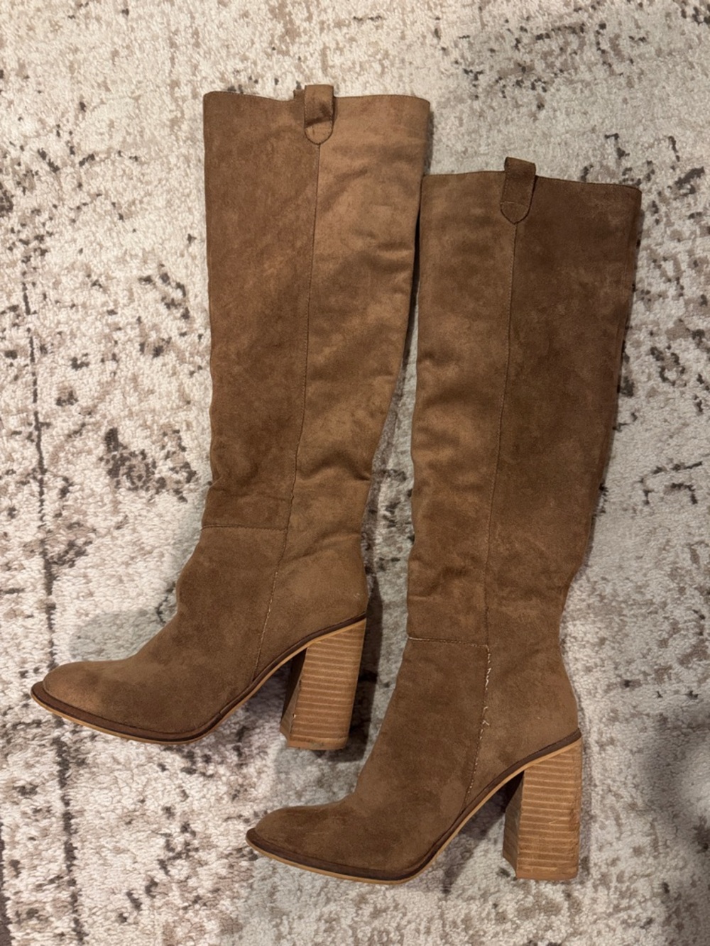 Tall Brown Suede Block Heel Boots - Women